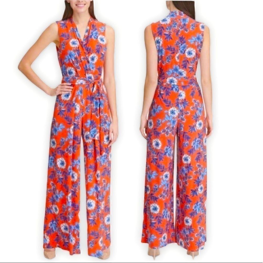 Tommy Hilfiger Floral Print Belted Jumpsuit